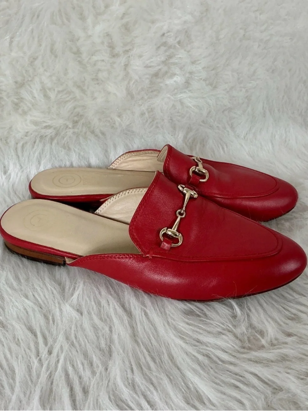 Galerie Des Tanneurs Red Leather Slide Gold Metal Horsebit Loafer Flats 41 US 10